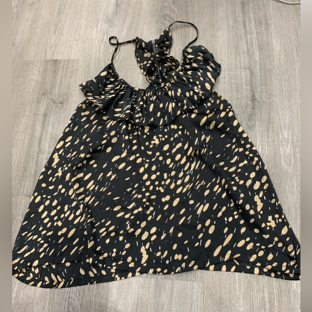 Black Tan Ruffle Racerback Tank Top Flowy Camisole One Size - Picture 5 of 15